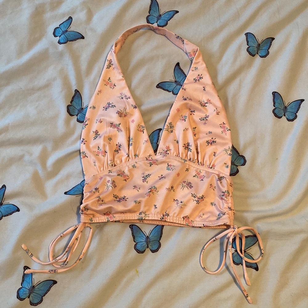 Pink floral cropped halter